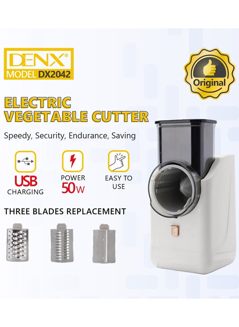 Denx DX2042 - Electric Vegetable Cutter , Electric Cheese Grater Detachable Cheese Shredder with 3 Blades USB Rechargeable Vegetable Chopper Professional Multipurpose Electric Slicer for Meat Fruit Vegetable - Image 4