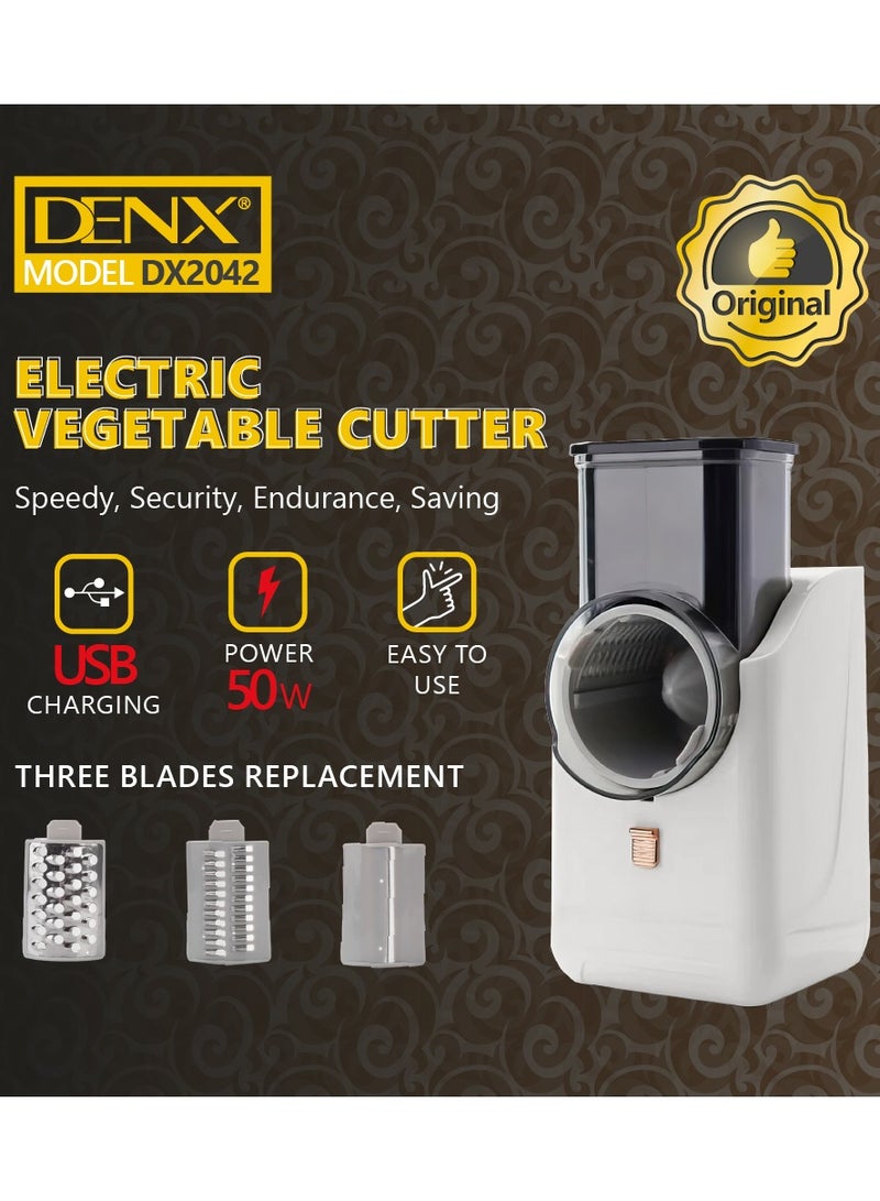 Denx DX2042 - Electric Vegetable Cutter , Electric Cheese Grater Detachable Cheese Shredder with 3 Blades USB Rechargeable Vegetable Chopper Professional Multipurpose Electric Slicer for Meat Fruit Vegetable - Image 3