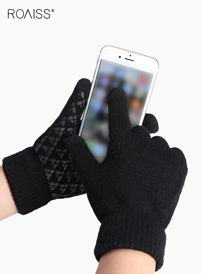 رويس قفازات دافئة محبوكة للجنسين لفصل الشتاء على طراز الأزواج مع نسيج بطانة ناعمة، قبضة راحة اليد غير قابلة للانزلاق، متوافقة مع شاشات اللمس، مثالية للأنشطة في الطقس البارد والاستخدام اليومي - Image 2