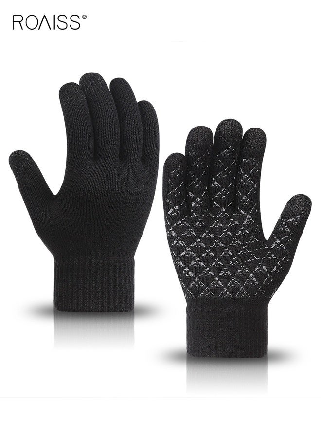 رويس قفازات دافئة محبوكة للجنسين لفصل الشتاء على طراز الأزواج مع نسيج بطانة ناعمة، قبضة راحة اليد غير قابلة للانزلاق، متوافقة مع شاشات اللمس، مثالية للأنشطة في الطقس البارد والاستخدام اليومي - Image 1