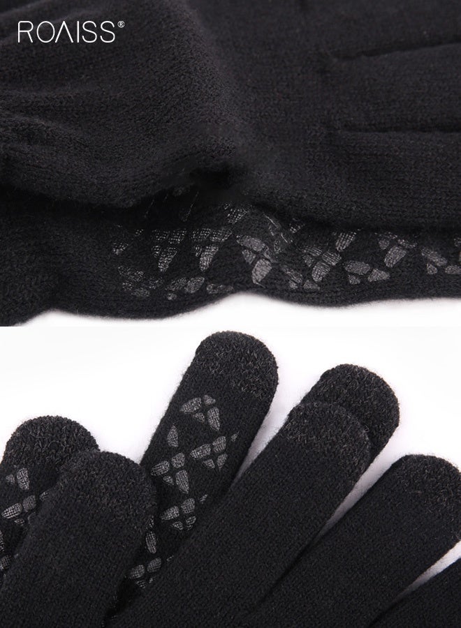 رويس قفازات دافئة محبوكة للجنسين لفصل الشتاء على طراز الأزواج مع نسيج بطانة ناعمة، قبضة راحة اليد غير قابلة للانزلاق، متوافقة مع شاشات اللمس، مثالية للأنشطة في الطقس البارد والاستخدام اليومي - Image 3