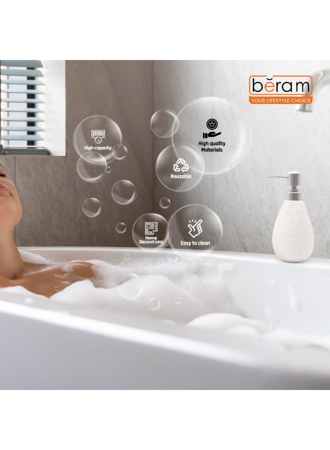 Beram Bathroom Accessory Stripes Set 5 Piece Ceramic  Natural Textured Design with Soap Dispenser Toothbrush Holder Tumbler Multifunction Holder & Soap Dish (White) - Image 2