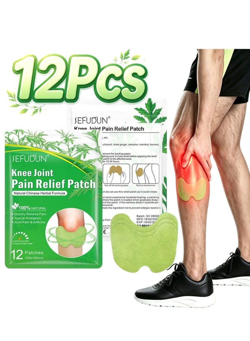 Sefudun 12PCS Knee Patches,Chinese Herbal Natural Knee Joint Pain Relief Patch Knee Pain Treatment Plaster and Pads for Knee - Image 1