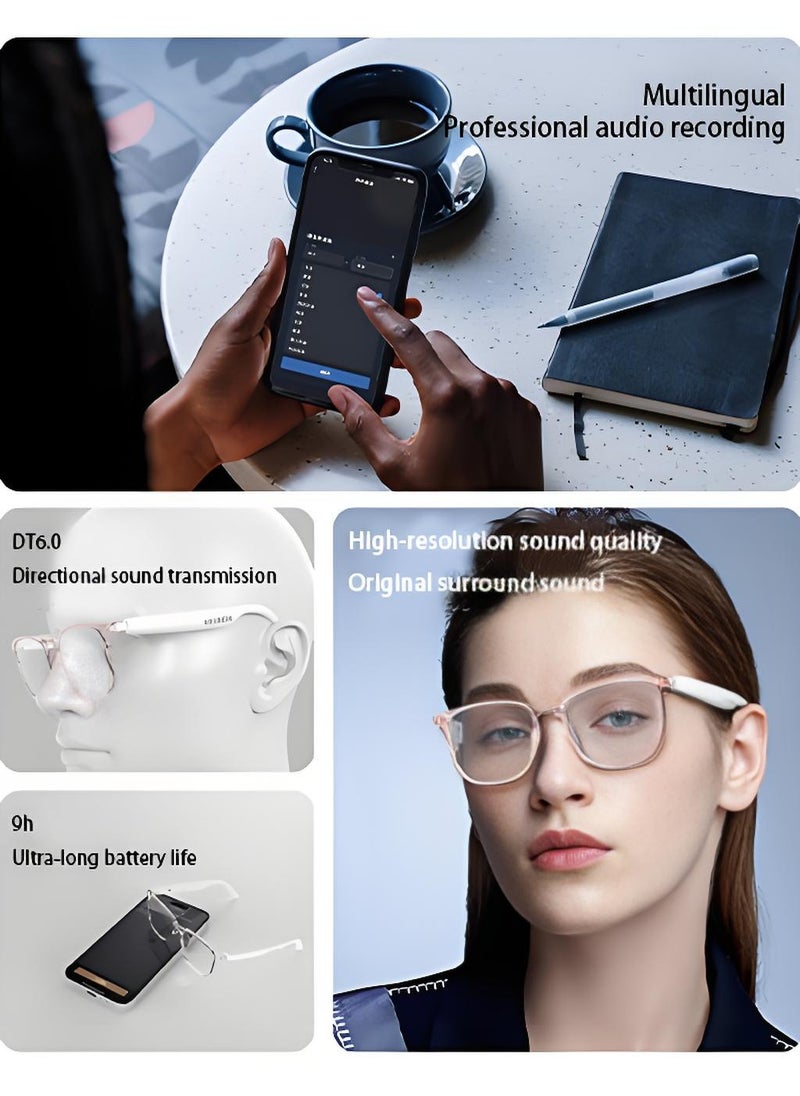 Smart Glasses with AI, Polarized Sunglasses with Bluetooth Speaker, Athletic, Outdoor, Sports UV Protection and Voice Control, Smart AI translation Glasses and Headphones, Translation in 144 languages, AI Chat, Music, Assistant via Bluetooth 5.4 - White