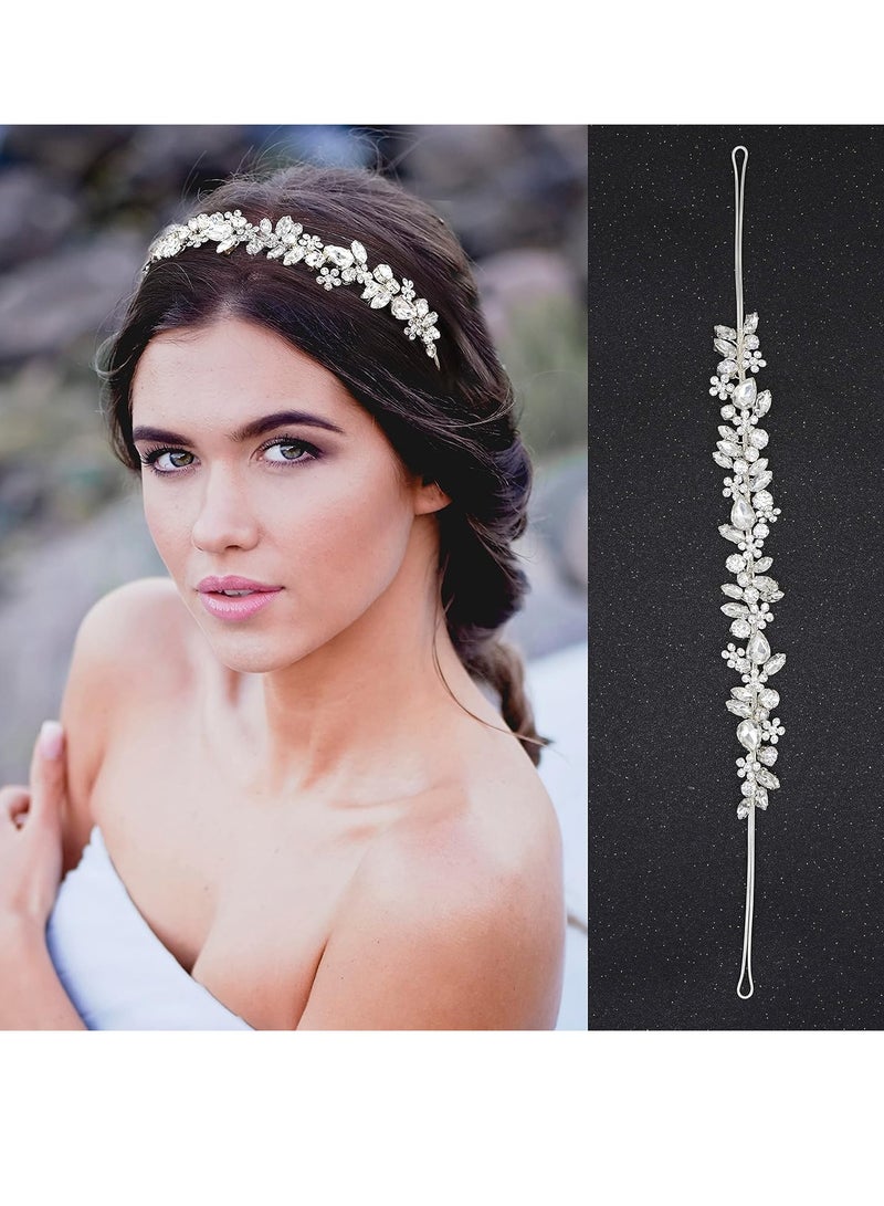 Crystal Wedding Headbands Handmade Bridal Headpieces For Bride Flower Girl Wedding Hair Accessories For Bridesmaids Prom Party (Silver) - Image 1