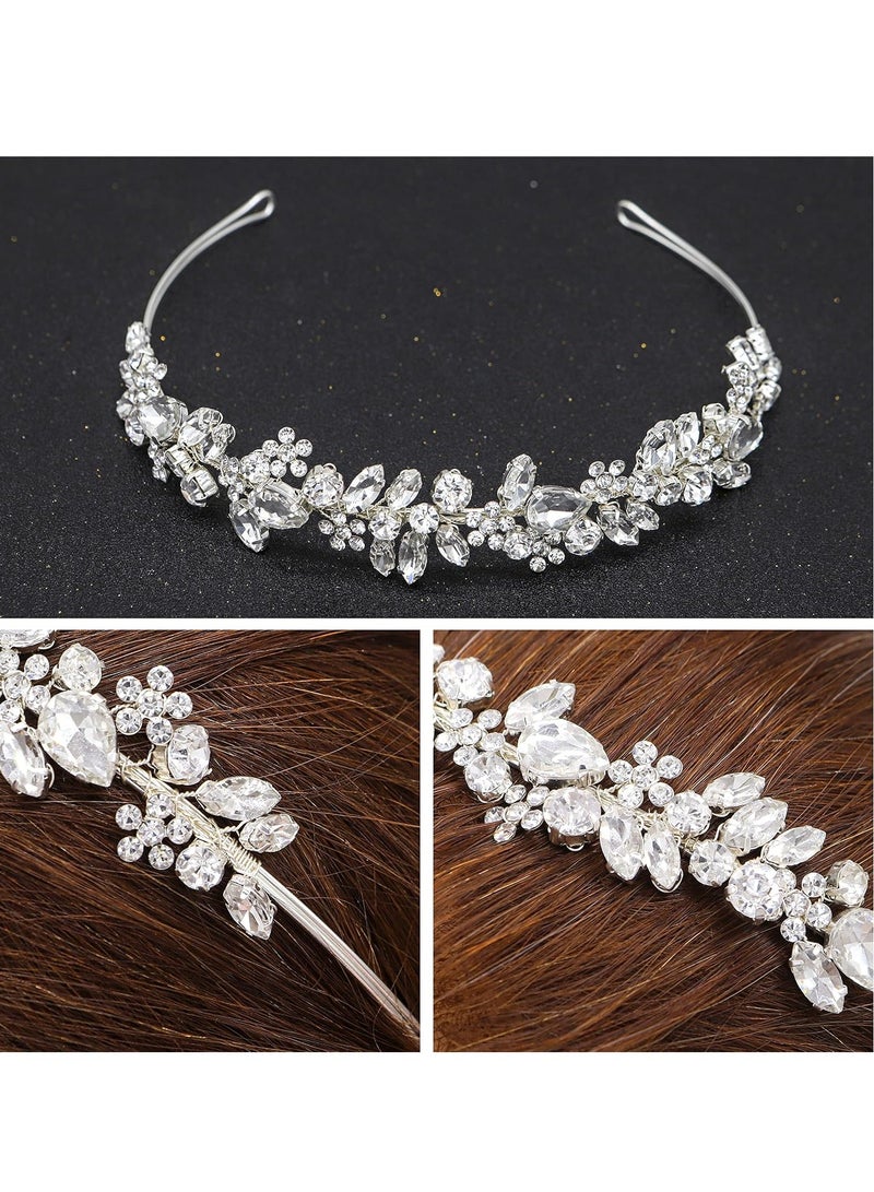 Crystal Wedding Headbands Handmade Bridal Headpieces For Bride Flower Girl Wedding Hair Accessories For Bridesmaids Prom Party (Silver) - Image 2