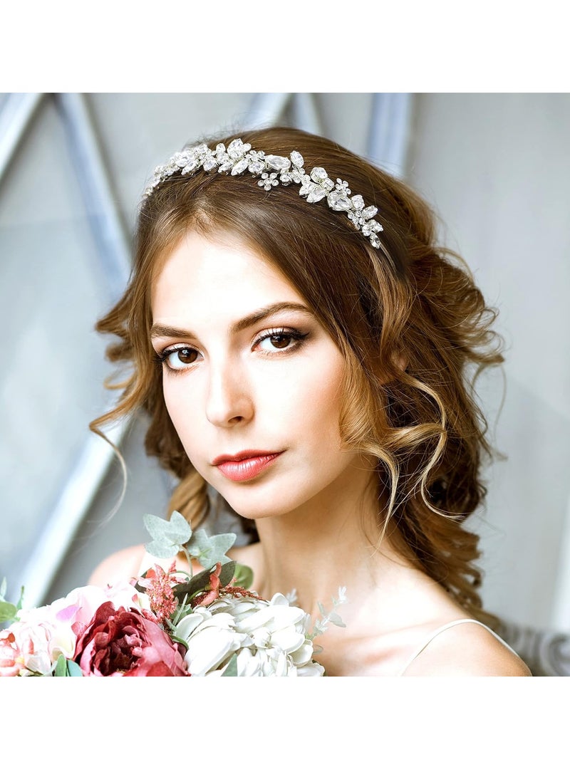 Crystal Wedding Headbands Handmade Bridal Headpieces For Bride Flower Girl Wedding Hair Accessories For Bridesmaids Prom Party (Silver) - Image 3