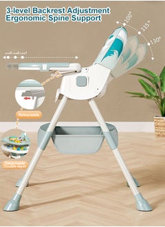 Perfii Baby High Chair for Toddlers Foldable Feeding Chair Adjustable Backrest Baby Highchair with Double Removable Tray  - Image 5