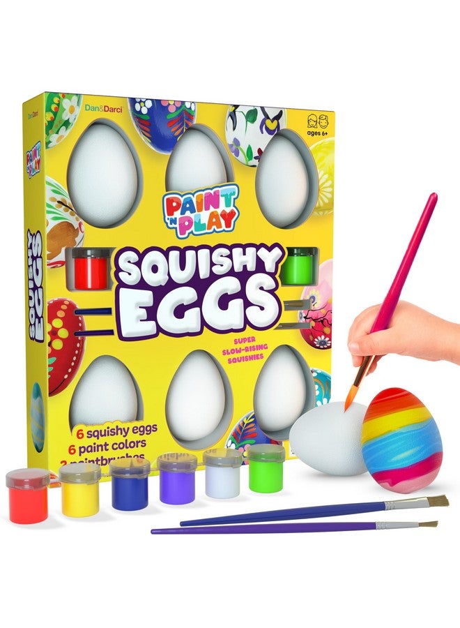 Dan&Darci Easter Egg Squishy Painting Kit - Arts & Crafts for Girls and Boys - Kids Art Activities - Craft Gift for Kid Ages 6 7 8 9 10 Year Old Girl Gifts - Decorate 6 Slow Rising Squishies with Paint - Image 1