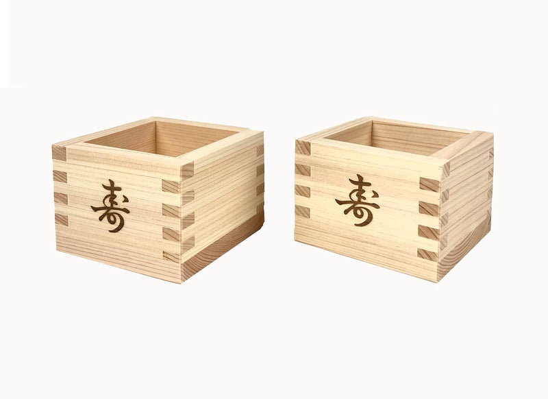 JapanBargain 2728x2 Sake Masu Cup Japanese Hinoki Wood Sake Cup Geisha Pattern Made in Japan 4 oz Set of 2