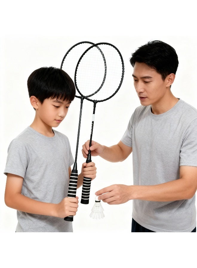 مجموعة مضارب تنس الريشة خفيفة الوزن محترفة للكبار والأطفال تشمل مضربين و 3 كرات ريشة وحقيبة حمل - Image 2