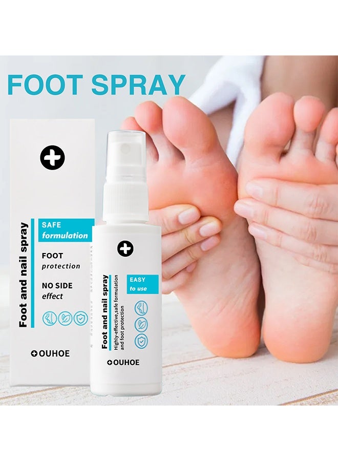 OUHOE Foot And Nail Spray, Antimicrobial Foot Santizer, Odor Control & Itch Relief, Clear Foot Sanitizer Spray, Natural Foot Deodorizer, Foot & Shoe Freshness, Quick-Drying And Travel-Friendly, 30ml - Image 1
