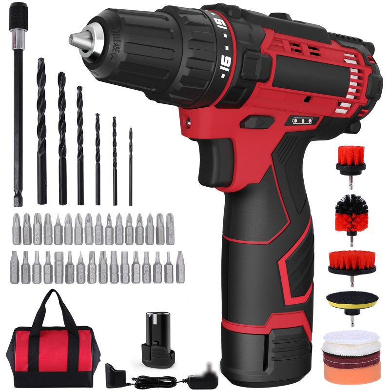 Cordless Electric Drill 12V 1.8-Lb 7-In: 1000-Charging Cycle Battery - 3/8 Keyless Chuck 18+1 Clutch 2-Variable Speed Power Drill for Household Reconstruction DIY Handcrafts Auto Repairs - Image 1