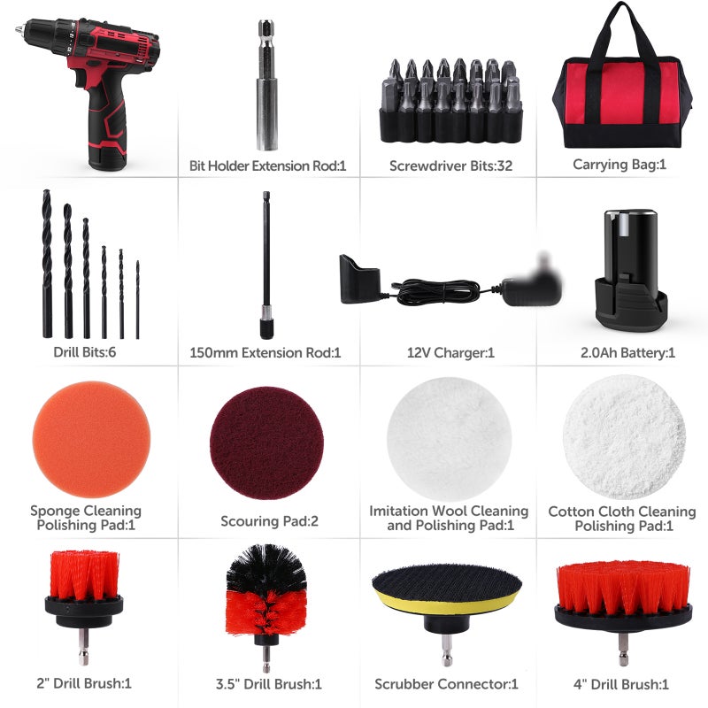 Cordless Electric Drill 12V 1.8-Lb 7-In: 1000-Charging Cycle Battery - 3/8 Keyless Chuck 18+1 Clutch 2-Variable Speed Power Drill for Household Reconstruction DIY Handcrafts Auto Repairs - Image 2