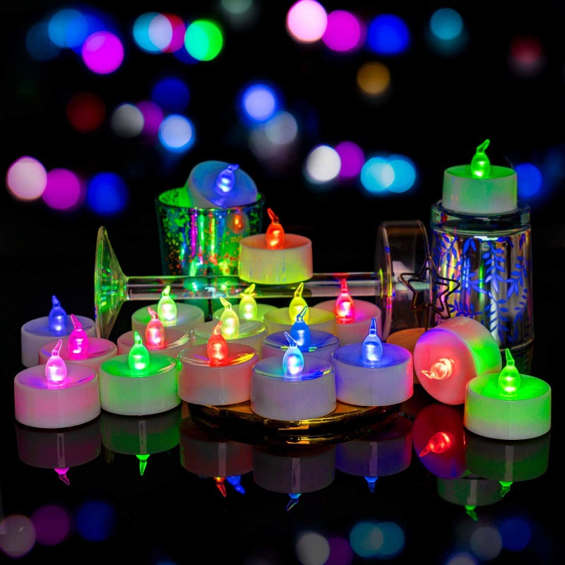 BEICHI Color Changing LED Tea Lights Bulk, 24 Pcs Flameless Tealight Candles with Colorful Lights, Battery Operated Colored Fake Candles, No Flickering Light, [White Base] - Image 5