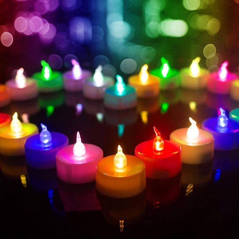 BEICHI Color Changing LED Tea Lights Bulk, 24 Pcs Flameless Tealight Candles with Colorful Lights, Battery Operated Colored Fake Candles, No Flickering Light, [White Base] - Image 1