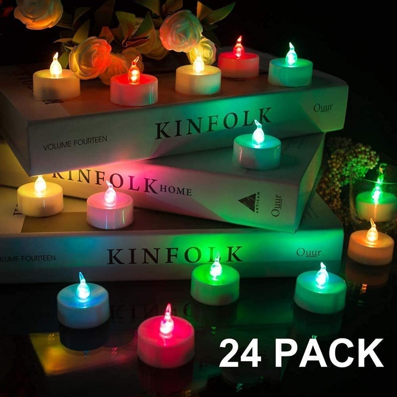 BEICHI Color Changing LED Tea Lights Bulk, 24 Pcs Flameless Tealight Candles with Colorful Lights, Battery Operated Colored Fake Candles, No Flickering Light, [White Base] - Image 4