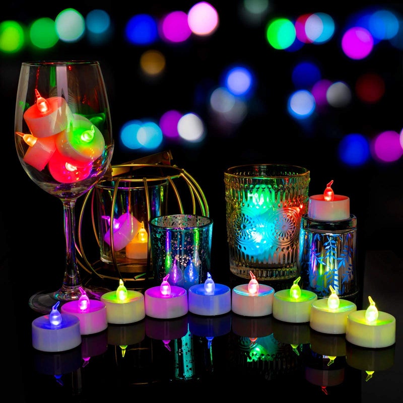 BEICHI Color Changing LED Tea Lights Bulk, 24 Pcs Flameless Tealight Candles with Colorful Lights, Battery Operated Colored Fake Candles, No Flickering Light, [White Base] - Image 2
