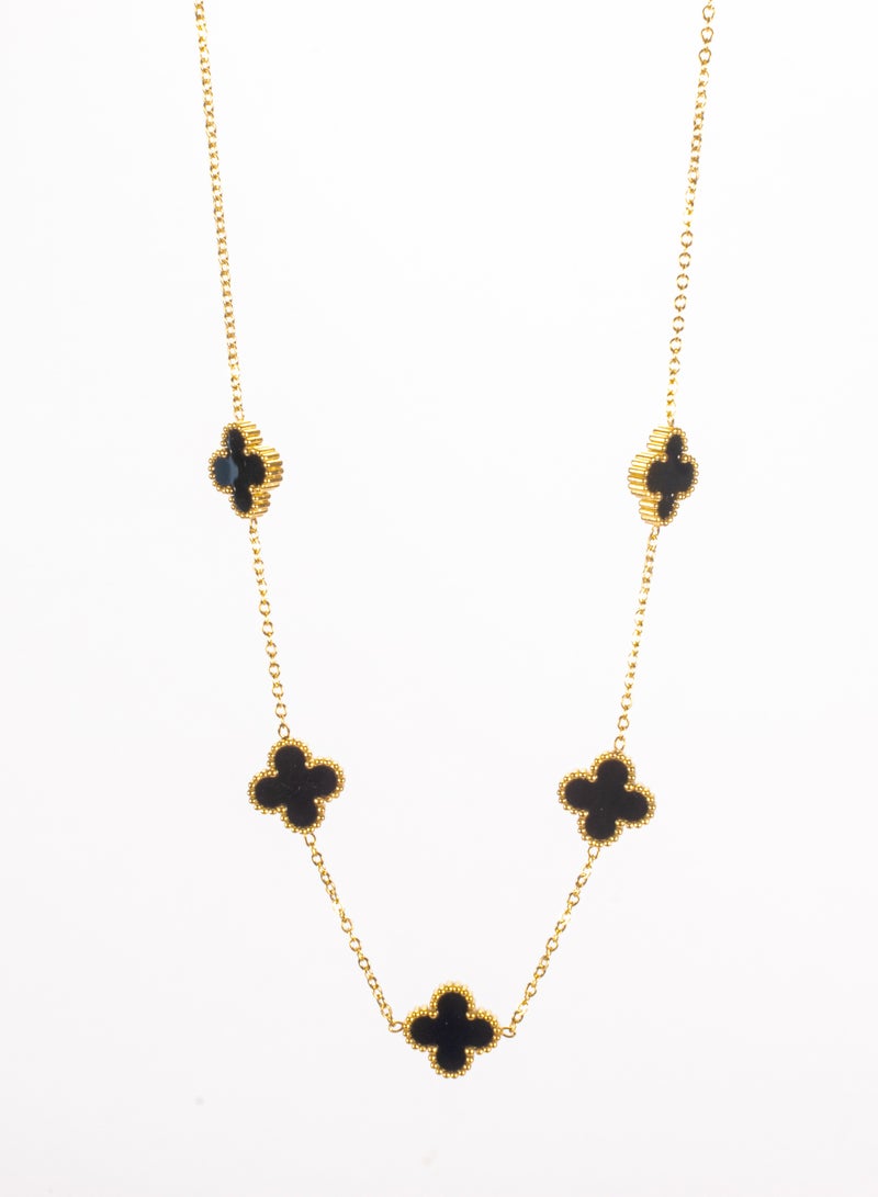 ذا بلاك بيرل اكسسوريز سلسلة أستانليس ستيل ذهبي شكل زهرة البرسيم أسود - Image 2