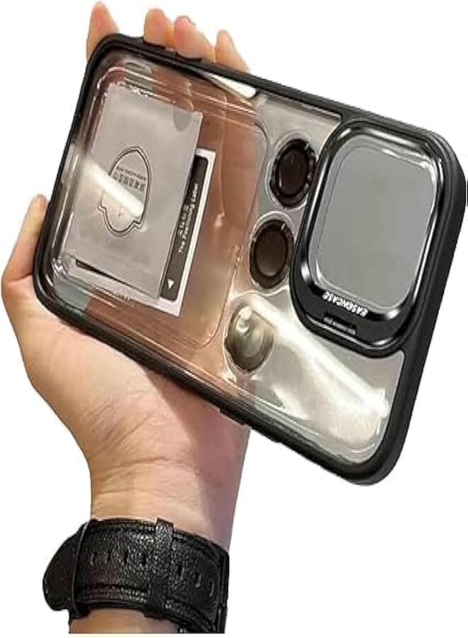 Next Invisible Stand Case Compatible For iPhone 15 Pro Metal Camera Lens Ring Protector Cover (Black)