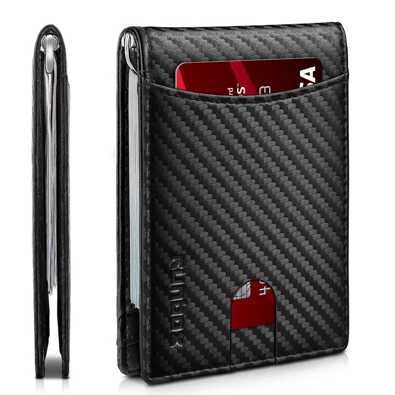 RUNBOX Slim Wallet for Men Genuine Leather RFID Blocking Bifold Minimalist Front Pocket Mens Wallet with Money Clip Thin Gift Box - Image 1