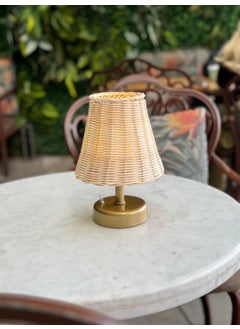 Maison Avf Rattan & Bamboo Table Top Wireless Battery Lampshade Table Lamp Antique Gold  - Image 2