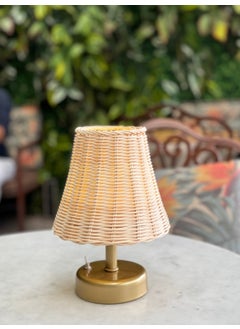 Maison Avf Rattan & Bamboo Table Top Wireless Battery Lampshade Table Lamp Antique Gold  - Image 5