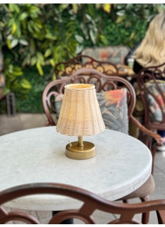 Maison Avf Rattan & Bamboo Table Top Wireless Battery Lampshade Table Lamp Antique Gold  - Image 3