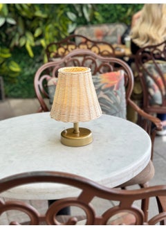 Maison Avf Rattan & Bamboo Table Top Wireless Battery Lampshade Table Lamp Antique Gold  - Image 4