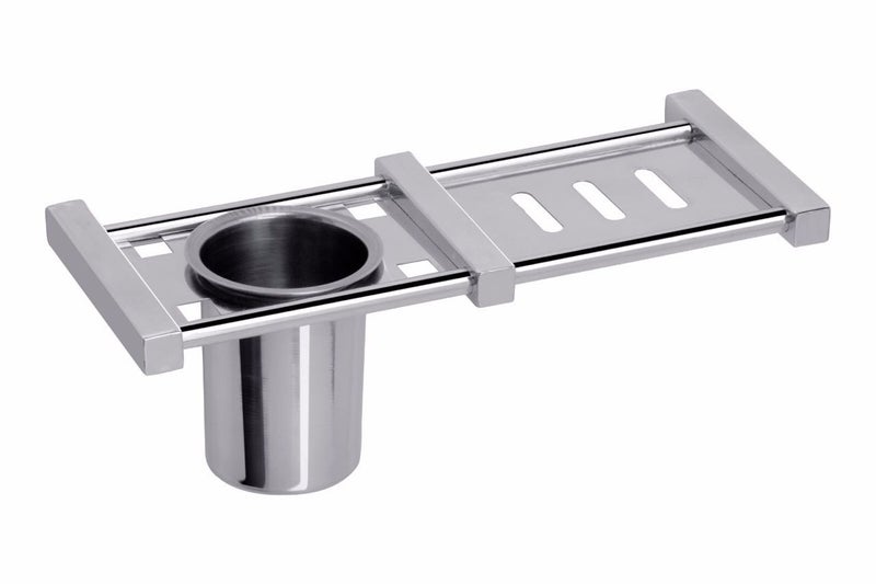 Fortune Soap Dish + Tumbler Holder or Soap Case with Toothbrush Stand (Material : Stainless Steel) Set of 1