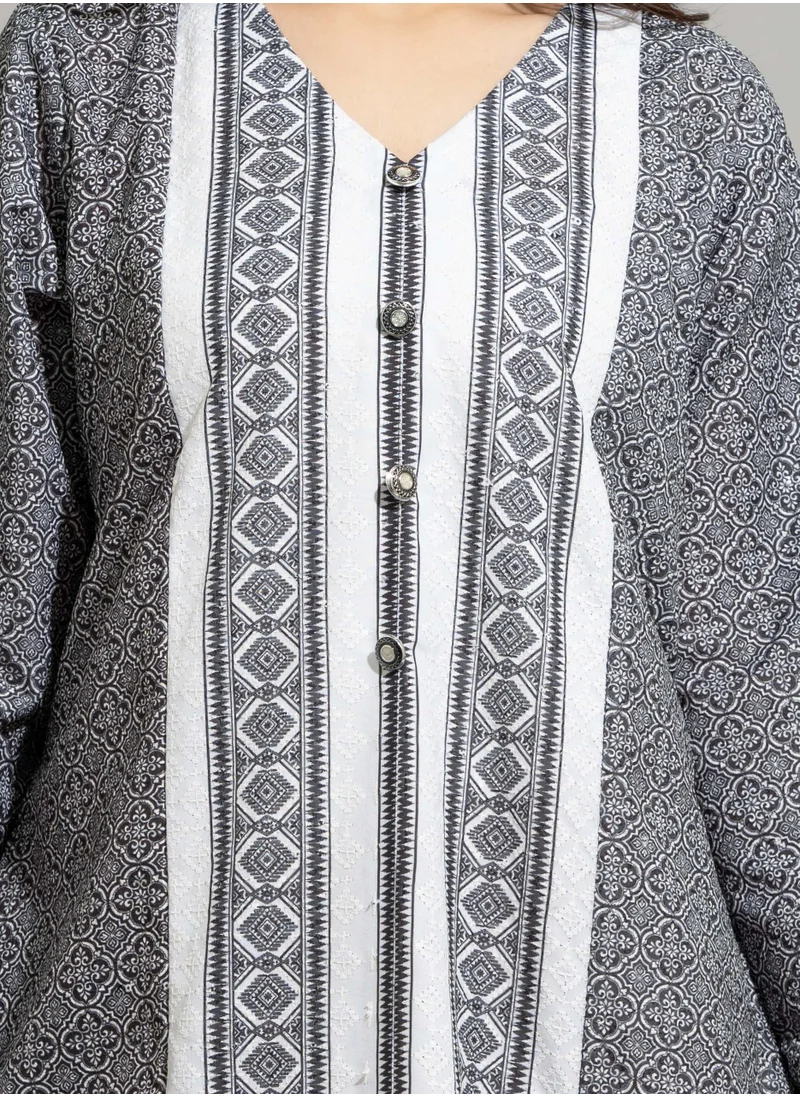 IKKXA Classic Patterns V-neck Jalabiya IN9216 Black