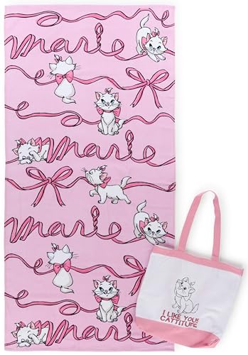 Jay Franco Beach Towel and Tote Bag Set 16x 145Canvas Shoulder Handbag with 28x 58Super Soft Absorbent Bath Towel Official Licensed Product Pink Aristocats - Image 1