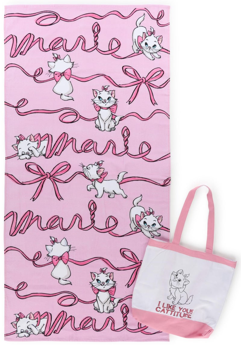Jay Franco Beach Towel and Tote Bag Set 16x 145Canvas Shoulder Handbag with 28x 58Super Soft Absorbent Bath Towel Official Licensed Product Pink Aristocats - Image 2