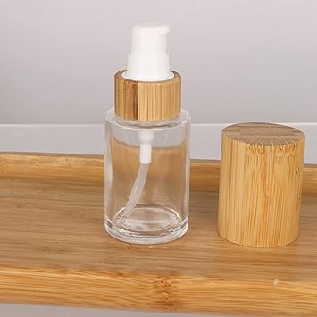 COSIDEA 6 pcs Empty 1oz 30ml bamboo lids clear glass bottle with lotion pump dispenser refillable emulsion cosmetic cream bottles toiletries refill travel container - Image 3
