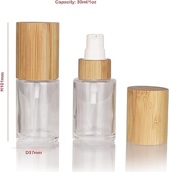 COSIDEA 6 pcs Empty 1oz 30ml bamboo lids clear glass bottle with lotion pump dispenser refillable emulsion cosmetic cream bottles toiletries refill travel container - Image 2