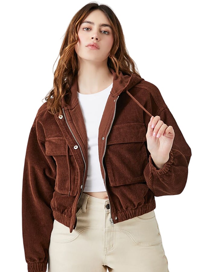 FOREVER 21 Corduroy Cropped Hoodie  - Image 1