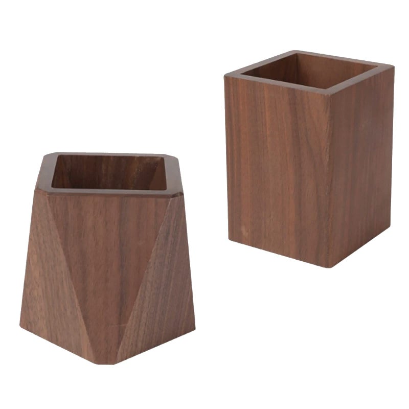 Soseelnee Black Walnut Wooden Pencil Box, Multiple-Use Desk Writing Stationary Organizer Wood Pen Holder Cups Office School Supplies Storage (Square Shape) - Image 5
