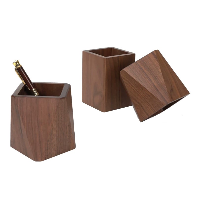 Soseelnee Black Walnut Wooden Pencil Box, Multiple-Use Desk Writing Stationary Organizer Wood Pen Holder Cups Office School Supplies Storage (Square Shape) - Image 4