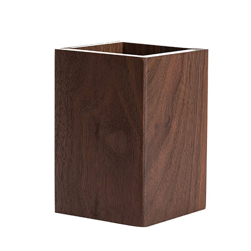 Soseelnee Black Walnut Wooden Pencil Box, Multiple-Use Desk Writing Stationary Organizer Wood Pen Holder Cups Office School Supplies Storage (Square Shape) - Image 1