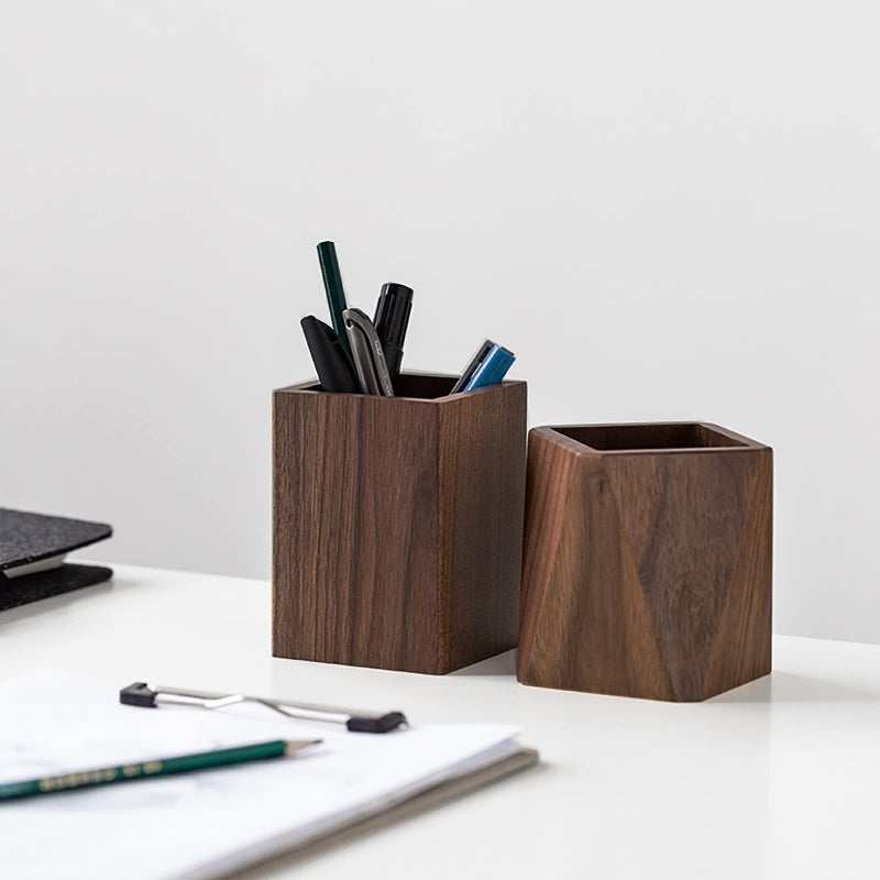 Soseelnee Black Walnut Wooden Pencil Box, Multiple-Use Desk Writing Stationary Organizer Wood Pen Holder Cups Office School Supplies Storage (Square Shape) - Image 2