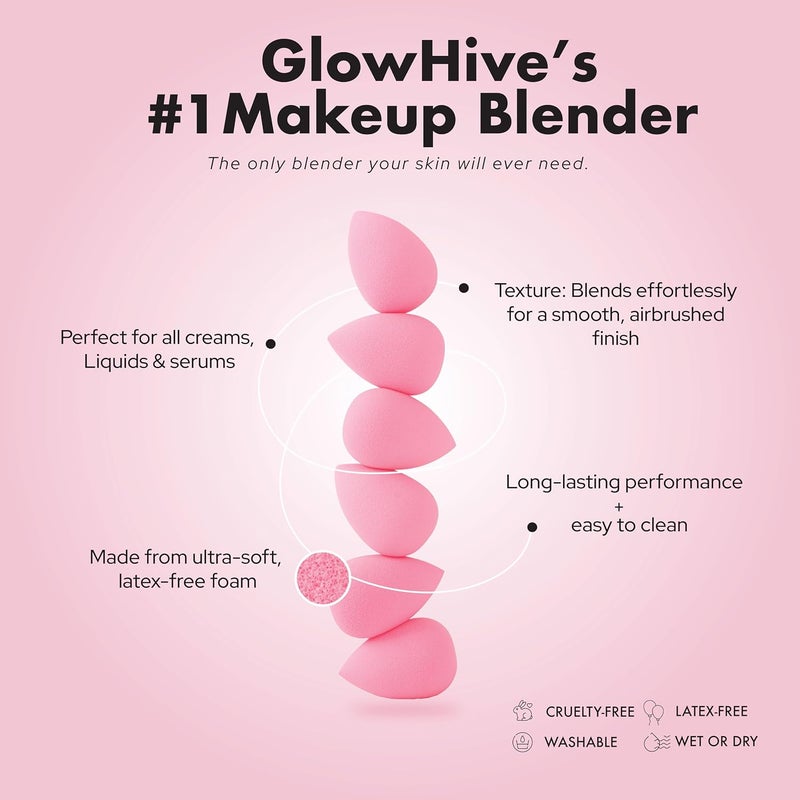 GlowHive. Beauty Makeup Blender Set - 6-Piece Latex-Free Makeup Sponge Set | Ultra-Soft, High-Definition Beauty Blenders for Foundation, Powder, Cream & Liquid | Flawless, Streak-Free Application - Image 4
