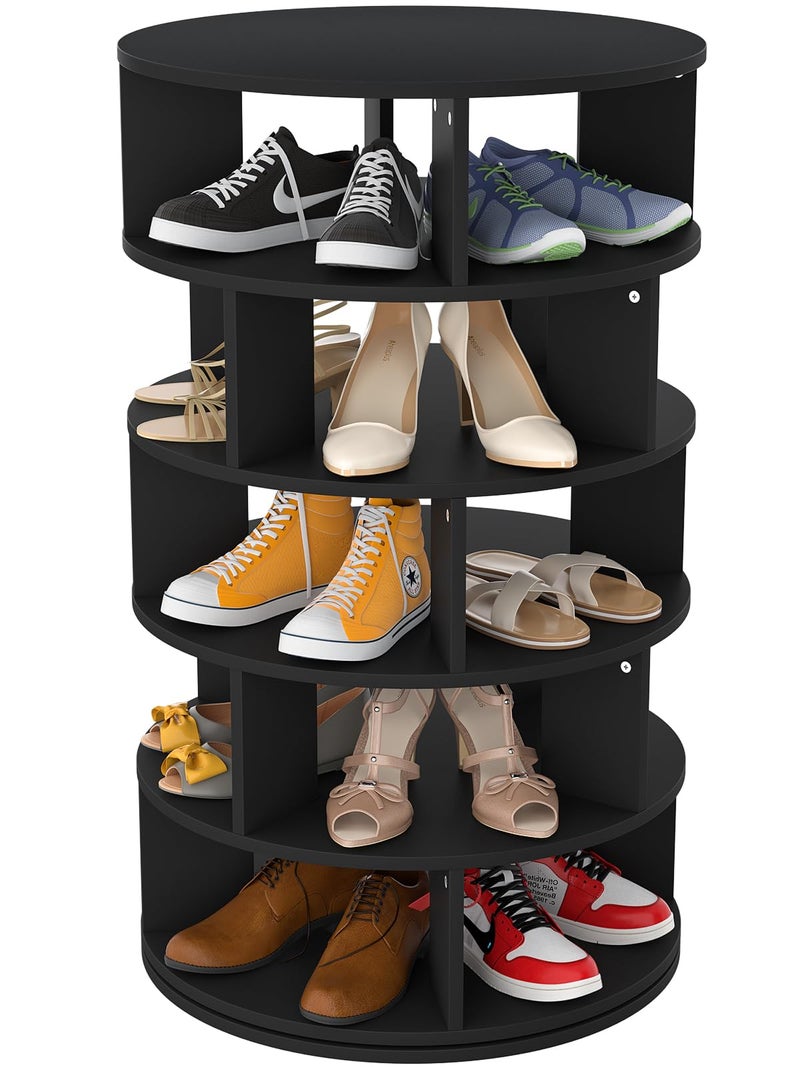 Aheaplus Rotating Shoe Rack 5Tier Wood Shoe Organizer for Closet 360 Spinning Shoe Rack Tower SpaceSaving Shoe Storage Shelf for Entryway Garage Bedroom Black
