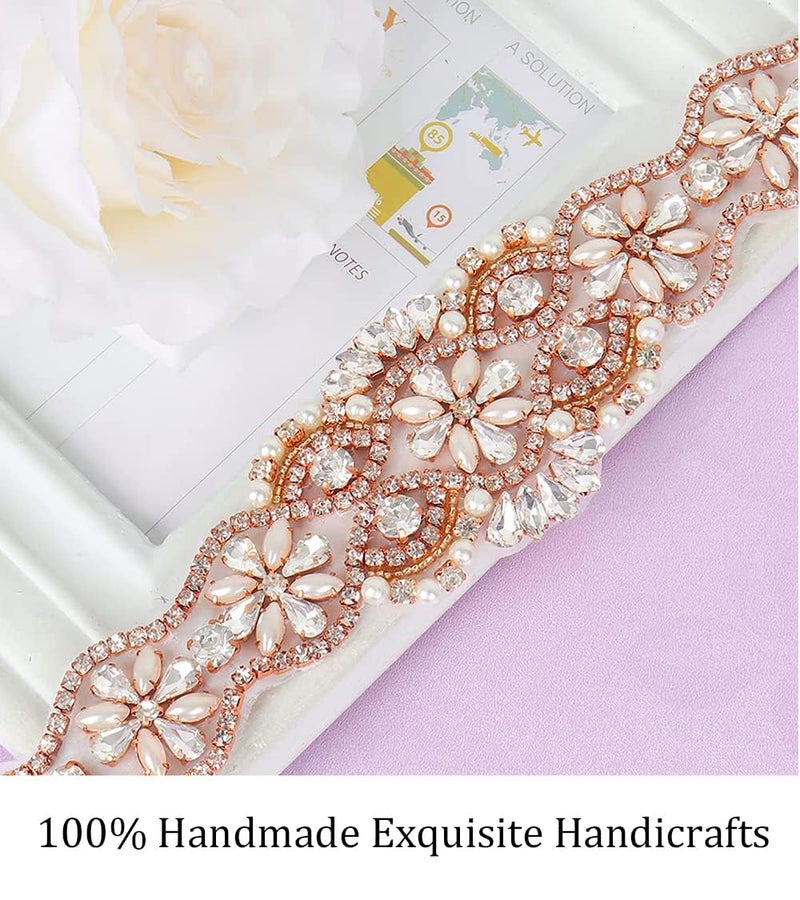 Pardecor Rhinestone Applique Wedding Bridal Sash Belt Dress Belt Sashes For Wedding Dress Crystal (181 Rose Gold) - Image 4