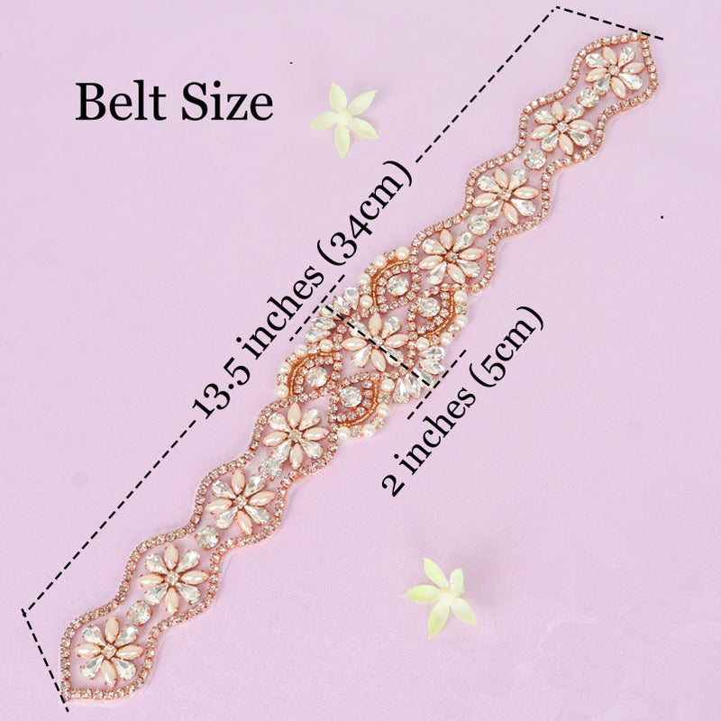 Pardecor Rhinestone Applique Wedding Bridal Sash Belt Dress Belt Sashes For Wedding Dress Crystal (181 Rose Gold) - Image 3