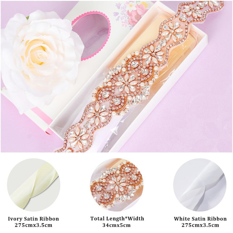 Pardecor Rhinestone Applique Wedding Bridal Sash Belt Dress Belt Sashes For Wedding Dress Crystal (181 Rose Gold) - Image 5