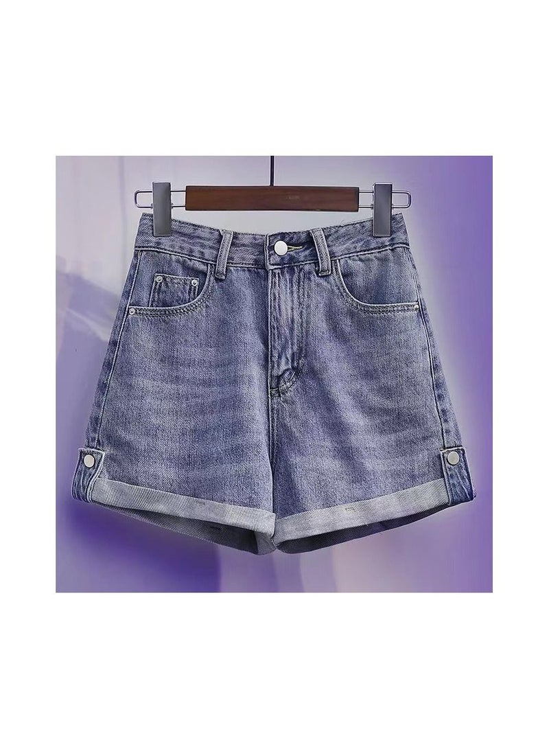 1-Piece Ladies and Girls Short Jeans,Summer Thin Trendy Loose Fitting Womens Denim Shorts,Casual and Versatile Girls Jeans Shorts,Colour Light Blue,Size S - Image 1