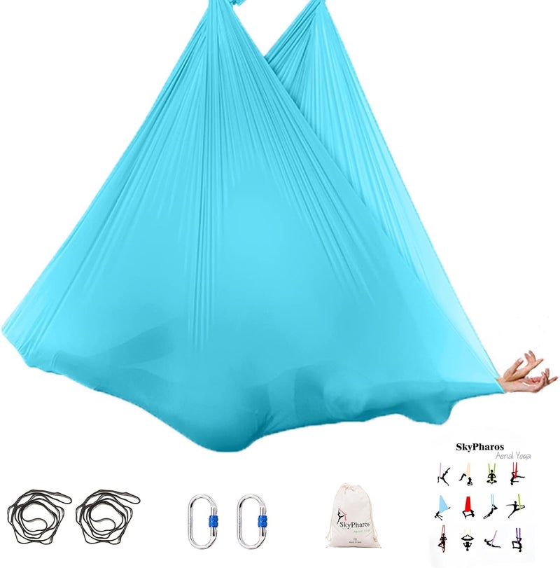 SKYPHAROS 5.5 Yards Aerial Silks Yoga Swing Set - Aerial Yoga Hammock Kit Anti-Gravity Flying for Fitness, Low/Non Stretch Nylon Tricot Fabric Hardware Included for Dance - Image 1
