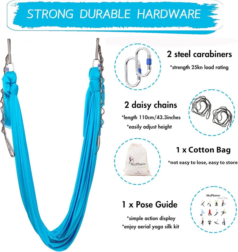 SKYPHAROS 5.5 Yards Aerial Silks Yoga Swing Set - Aerial Yoga Hammock Kit Anti-Gravity Flying for Fitness, Low/Non Stretch Nylon Tricot Fabric Hardware Included for Dance - Image 2