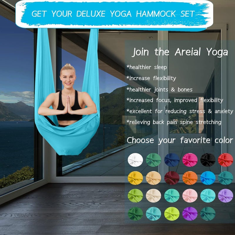 SKYPHAROS 5.5 Yards Aerial Silks Yoga Swing Set - Aerial Yoga Hammock Kit Anti-Gravity Flying for Fitness, Low/Non Stretch Nylon Tricot Fabric Hardware Included for Dance - Image 3