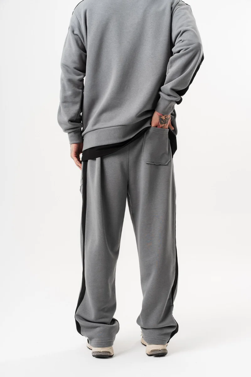 RESPIRE Men's Rough Stitch Detail Diagonel Baggy Sweatpants Grey